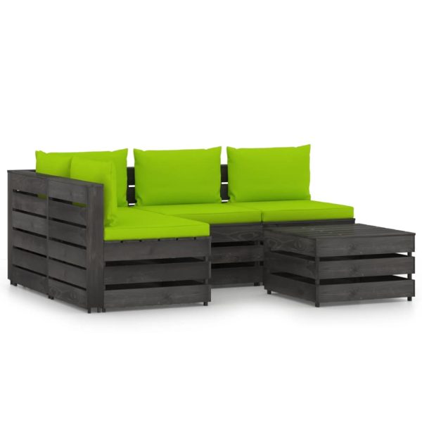 5 pcs conj. lounge jardim + almofadões madeira impreg. cinzento
