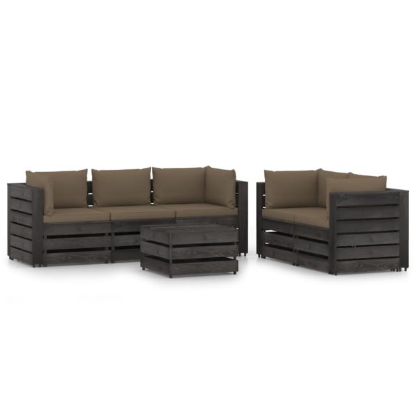 6 pcs conj. lounge jardim + almofadões madeira impreg. cinzento