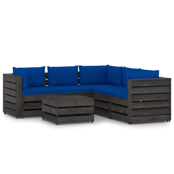 6 pcs conj. lounge jardim + almofadões madeira impreg. cinzento