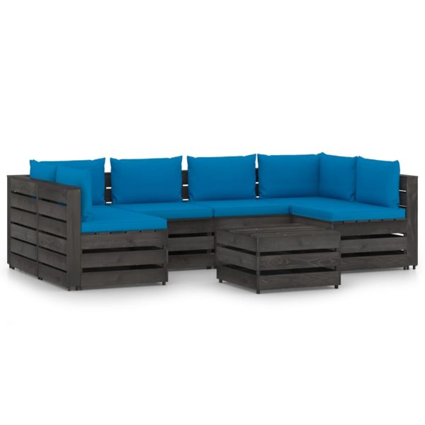 7 pcs conj. lounge jardim + almofadões madeira impreg. cinzento
