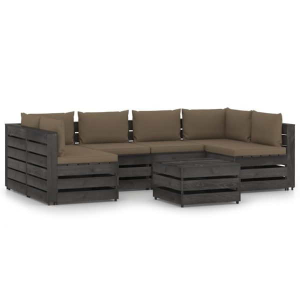 7 pcs conj. lounge jardim + almofadões madeira impreg. cinzento