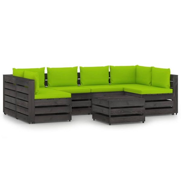 7 pcs conj. lounge jardim + almofadões madeira impreg. cinzento