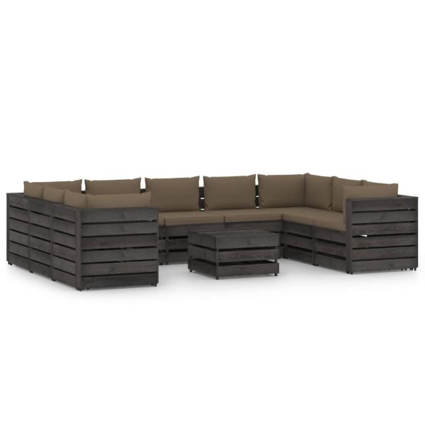 10 pcs conj. lounge jardim c/ almofadões madeira impreg. cinza