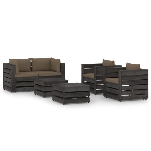 6 pcs conj. lounge jardim + almofadões madeira impreg. cinzento