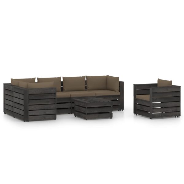 7 pcs conj. lounge jardim + almofadões madeira impreg. cinzento