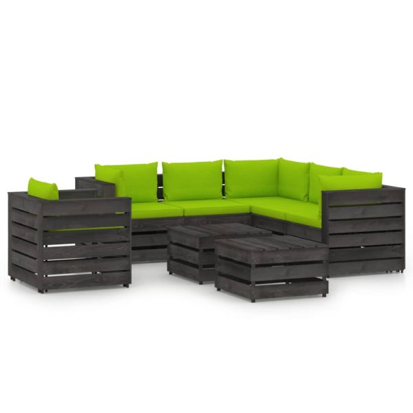 8 pcs conj. lounge jardim + almofadões madeira impreg. cinzento