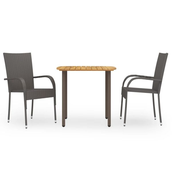 3 pcs conjunto de jantar para jardim vime PE castanho