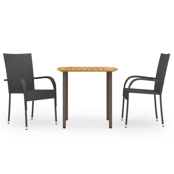 3 pcs conjunto de jantar para jardim vime PE preto