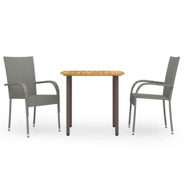 3 pcs conjunto de jantar para jardim vime PE cinzento