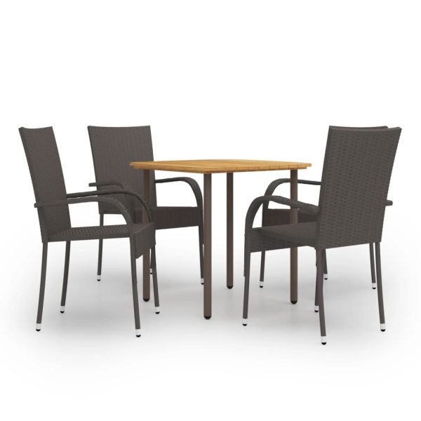 5 pcs conjunto de jantar para jardim vime PE castanho