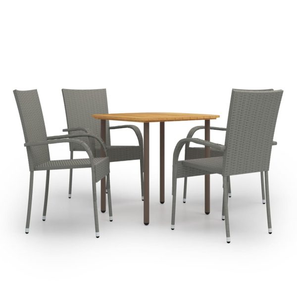 5 pcs conjunto de jantar para jardim vime PE cinzento