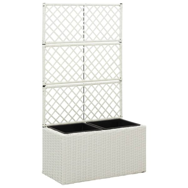 Floreira com treliça e 2 vasos 58x30x107 cm vime PE branco