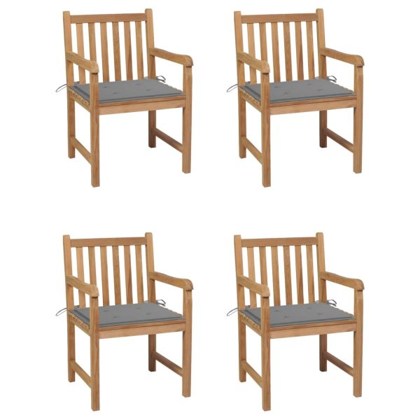 Cadeiras de jardim c/ almofadões cinzentos 4 pcs teca maciça