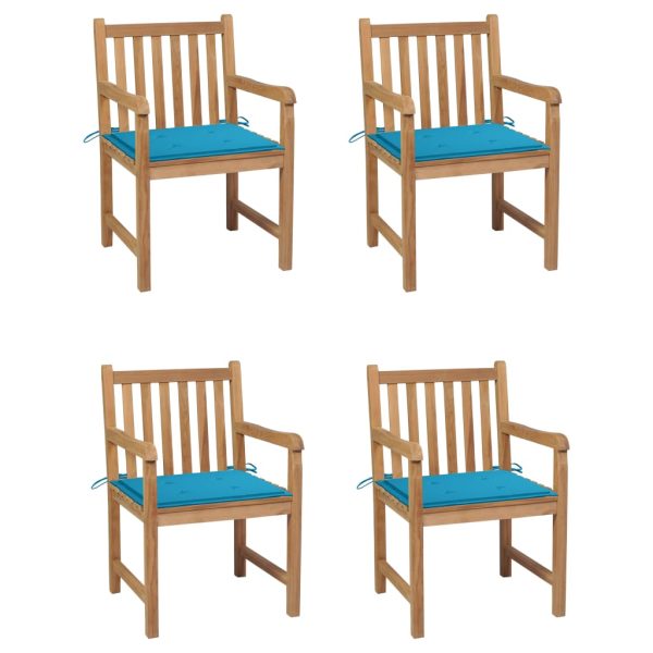 Cadeiras de jardim c/ almofadões azul 4 pcs teca maciça