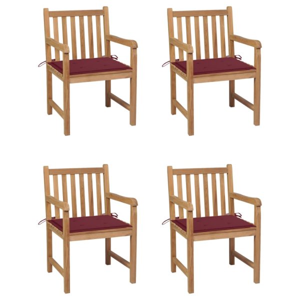 Cadeiras de jardim c/ almofadões vermelho tinto 4 pcs teca maciça