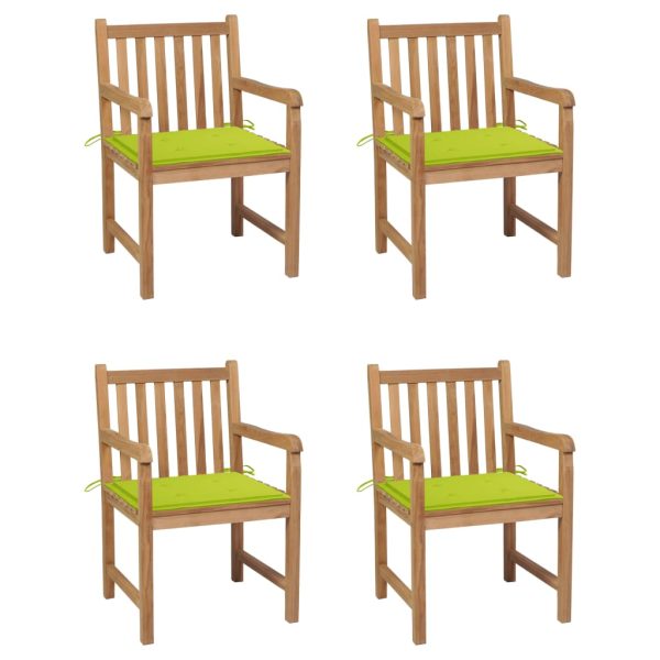 Cadeiras jardim c/ almofadões verde brilhante 4 pcs teca maciça