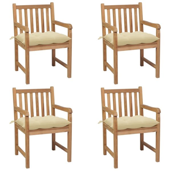 Cadeiras de jardim c/ almofadões branco nata 4 pcs teca maciça