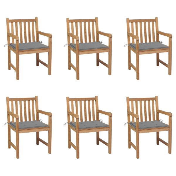 Cadeiras de jardim c/ almofadões cinzentos 6 pcs teca maciça