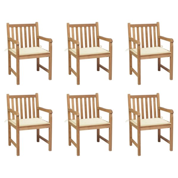 Cadeiras de jardim c/ almofadões cor creme 6 pcs teca maciça