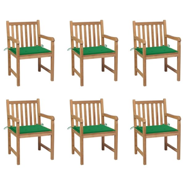 Cadeiras de jardim c/ almofadões verdes 6 pcs teca maciça