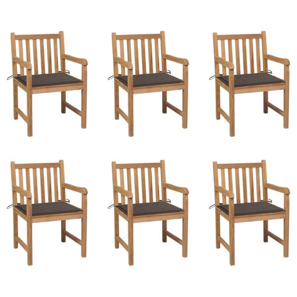 Cadeiras de jardim c/ almofadões cinza-acast. 6 pcs teca maciça