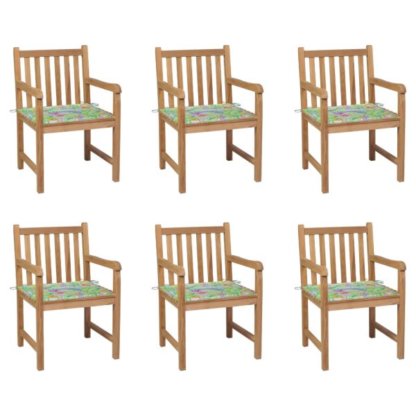 Cadeiras jardim c/ almofadões padrão folhas 6 pcs teca maciça