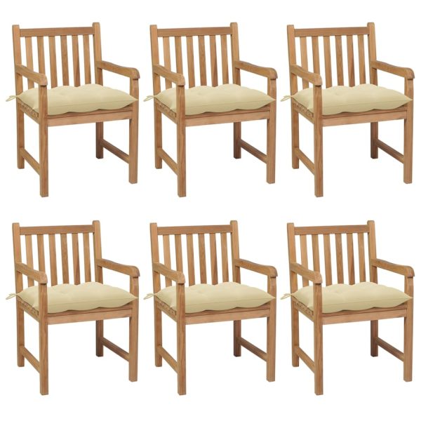 Cadeiras de jardim c/ almofadões branco nata 6 pcs teca maciça
