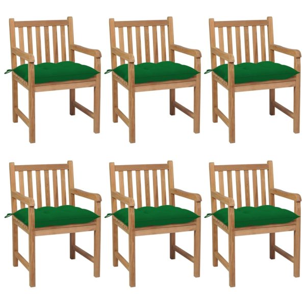 Cadeiras de jardim c/ almofadões verdes 6 pcs teca maciça