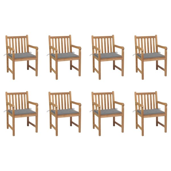 Cadeiras de jardim c/ almofadões cinzento 8 pcs teca maciça