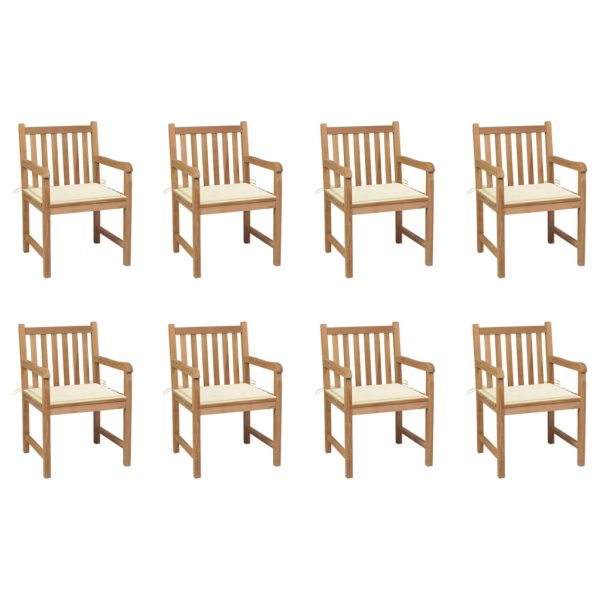 Cadeiras de jardim c/ almofadões cor creme 8 pcs teca maciça