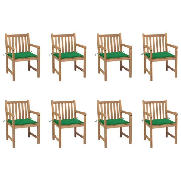 Cadeiras de jardim c/ almofadões verde 8 pcs teca maciça