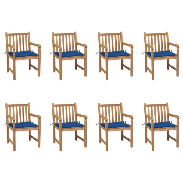 Cadeiras de jardim c/ almofadões azul real 8 pcs teca maciça
