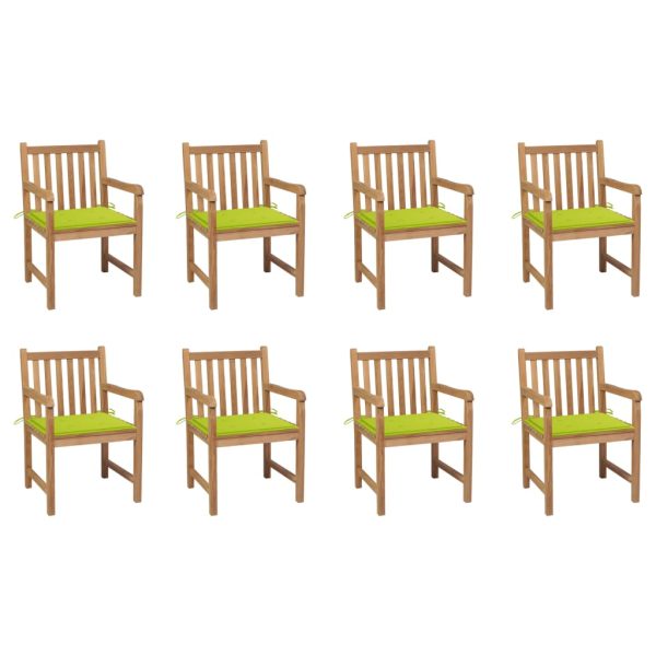 Cadeiras de jardim almofadões verde brilhante 8 pcs teca maciça
