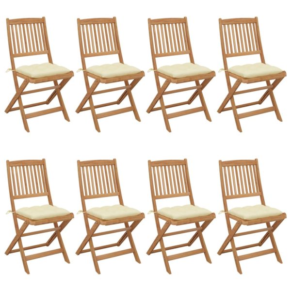 Cadeiras de jardim dobráveis 8 pcs c/ almofadões acácia maciça