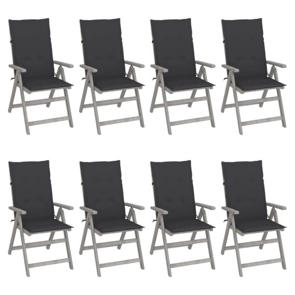 Cadeiras jardim reclináveis c/ almofadões 8 pcs acácia cinzento