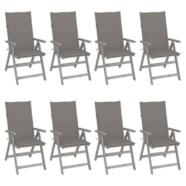Cadeiras jardim reclináveis c/ almofadões 8 pcs acácia cinzento