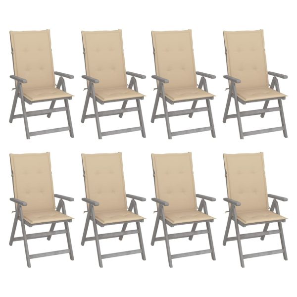 Cadeiras jardim reclináveis c/ almofadões 8 pcs acácia cinzento