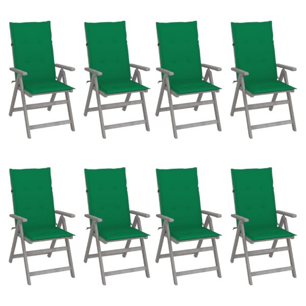 Cadeiras jardim reclináveis c/ almofadões 8 pcs acácia cinzento