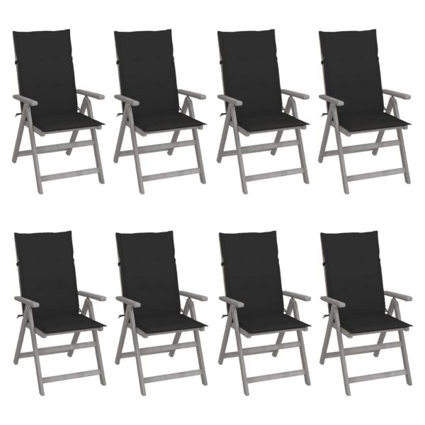 Cadeiras jardim reclináveis c/ almofadões 8 pcs acácia cinzento