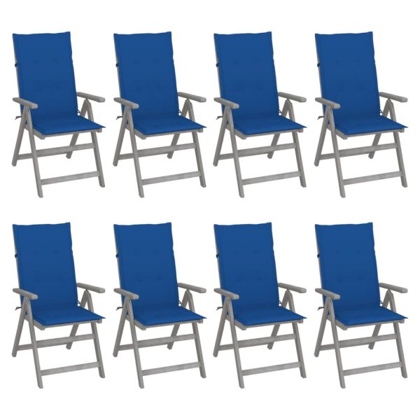 Cadeiras jardim reclináveis c/ almofadões 8 pcs acácia cinzento