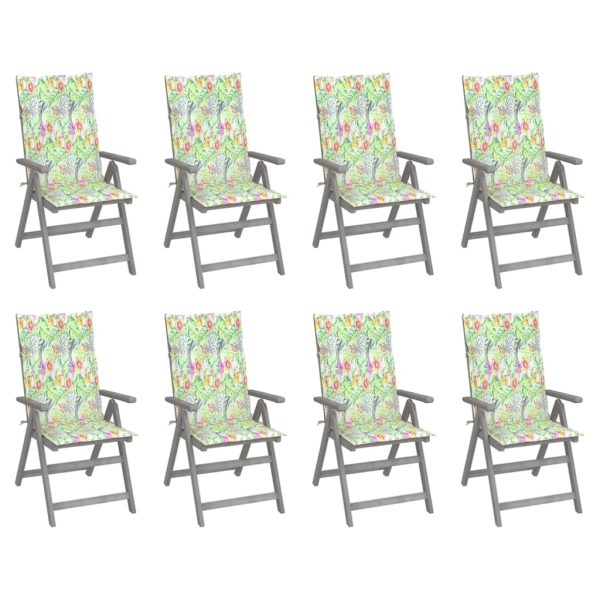 Cadeiras jardim reclináveis c/ almofadões 8 pcs acácia cinzento