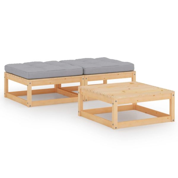 3 pcs conjunto lounge de jardim c/ almofadões pinho maciço