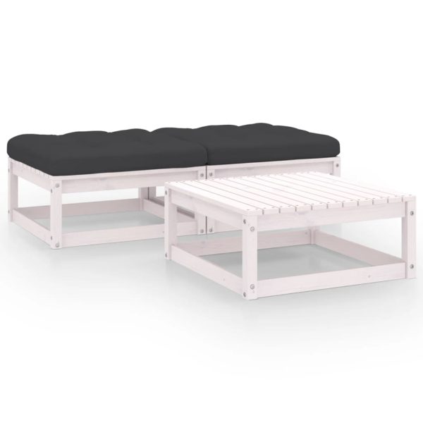 3 pcs conjunto lounge de jardim c/ almofadões pinho maciço