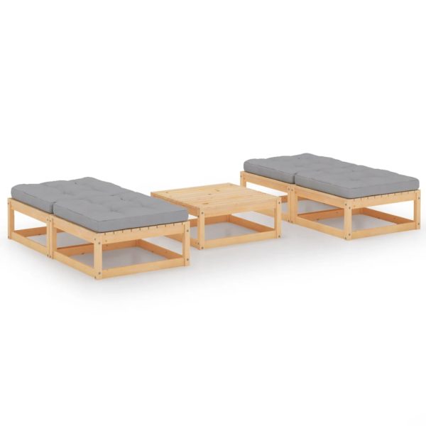5 pcs conjunto lounge de jardim c/ almofadões pinho maciço