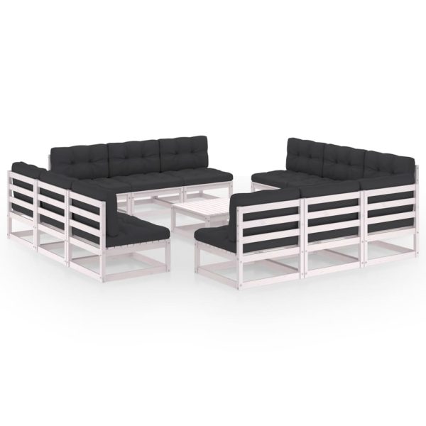 13 pcs conjunto lounge de jardim c/ almofadões pinho maciço