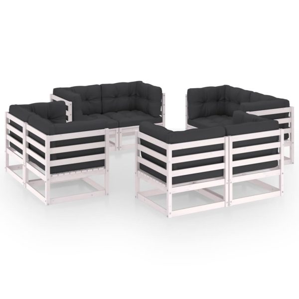 8 pcs conjunto lounge de jardim c/ almofadões pinho maciço