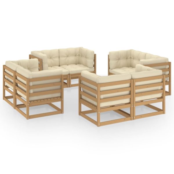 8 pcs conjunto lounge de jardim c/ almofadões pinho maciço