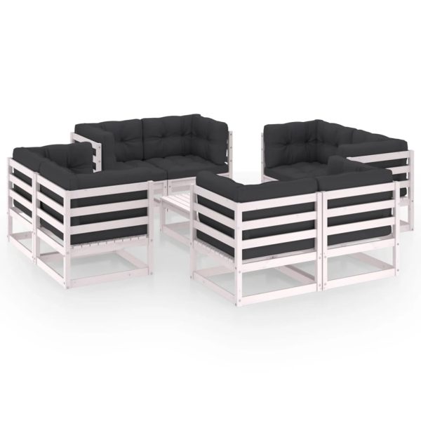 9 pcs conjunto lounge de jardim c/ almofadões pinho maciço