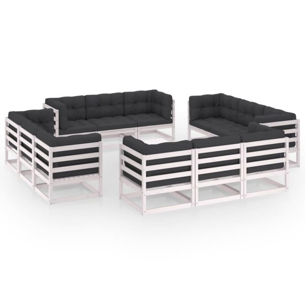 13 pcs conjunto lounge de jardim c/ almofadões pinho maciço