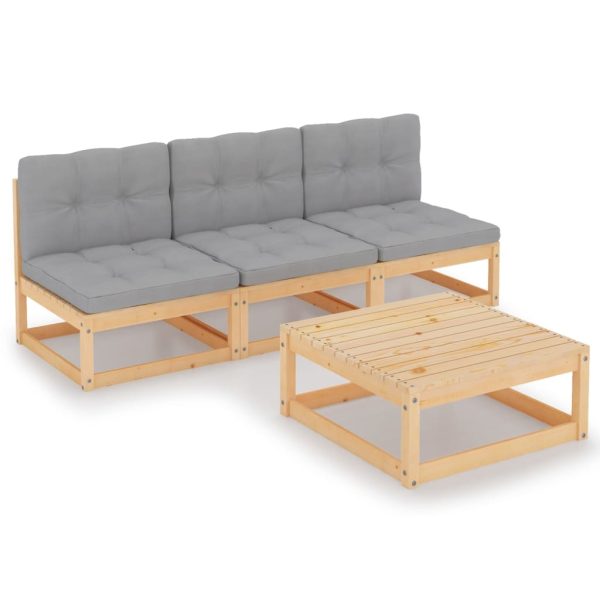 4 pcs conjunto lounge de jardim com almofadões pinho maciço